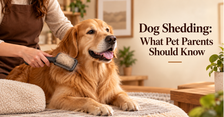 Dog shedding care with a dog being gently brushed during grooming
